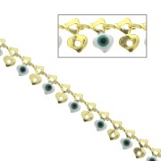 Cadena de fantasía ojo buena suerte resina epoxi 6 mm Blanco/Turquesa/Dorado x50 cm|raw }}