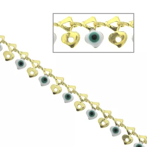 Cadena de fantasía ojo buena suerte resina epoxi 6 mm Blanco/Turquesa/Dorado x50 cm