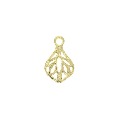 Dije hoja filigranada de latón 12.5x8 mm - Dorado con oro fino x1