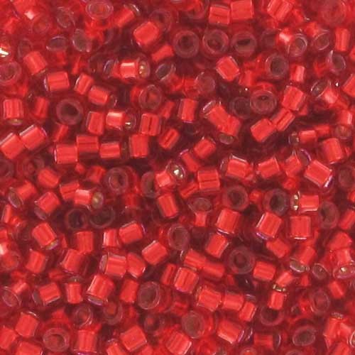 Miyuki Delica 11/0 DB0602 - Rojo teñido con ribete plateado x 100 g