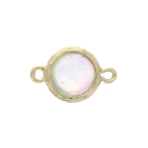 Entrepieza redonda 2 anillas Imitación White Opale 19x12mm Dorado x1