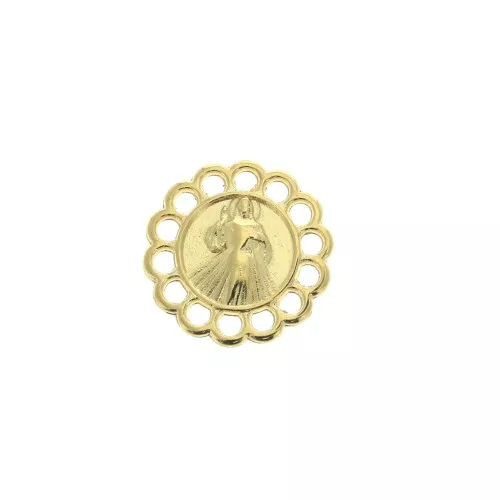 Entrepieza redonda 14 anillas de zamac diseño Virgen María 15mm - Dorado con oro fin x1