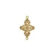 Entrepieza rombo trabajado 2 anillas diseño con flores 19x12mm - Dorado con oro fin x1