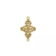 Entrepieza rombo trabajado 2 anillas diseño con flores 19x12mm - Dorado con oro fin x1