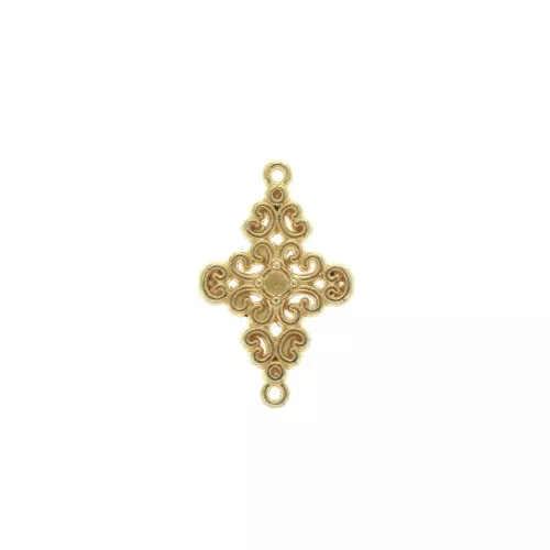 Entrepieza rombo trabajado 2 anillas diseño con flores 19x12mm - Dorado con oro fin x1