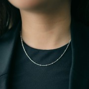 Collar gargantilla eslabón forçat alternado bolas 2.5 mm (1x1) Plateado 925 x42 cm