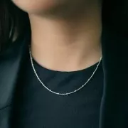 Collar gargantilla eslabón forçat alternado bolas 2.5 mm (1x1) Plateado 925 x42 cm