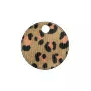 Dije redondo de plexiglás 15 mm estampado leopardo - Beige oscuro - Rosa x1