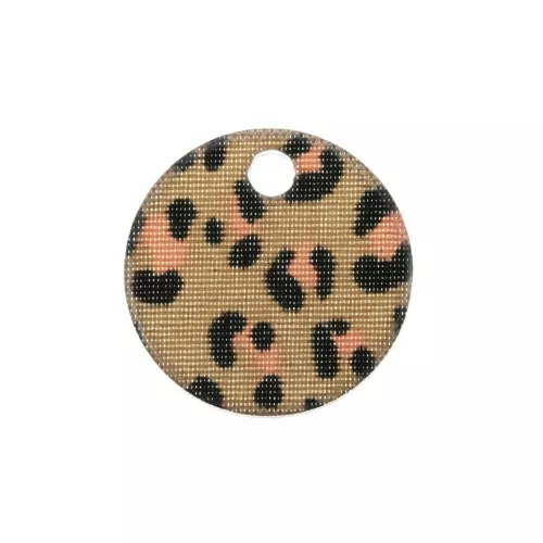 Dije redondo de plexiglás 15 mm estampado leopardo - Beige oscuro - Rosa x1
