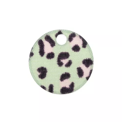 Dije redondo de plexiglás 15 mm estampado leopardo - Verde - Rosa x1
