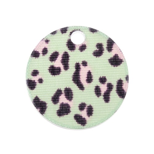 Dije redondo de plexiglás 19 mm estampado leopardo - Verde - Rosa x1