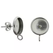 Pendientes para cabuchón fondo plano 10 mm y anilla Acero Inox x2