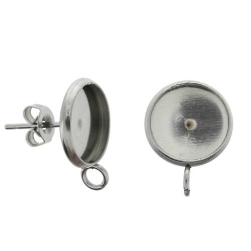Pendientes para cabuchón fondo plano 10 mm y anilla Acero Inox x2