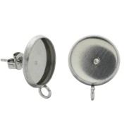Pendientes para cabuchón fondo plano 12 mm 1 anilla Acero Inox x2