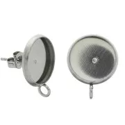 Pendientes para cabuchón fondo plano 12 mm 1 anilla Acero Inox x2
