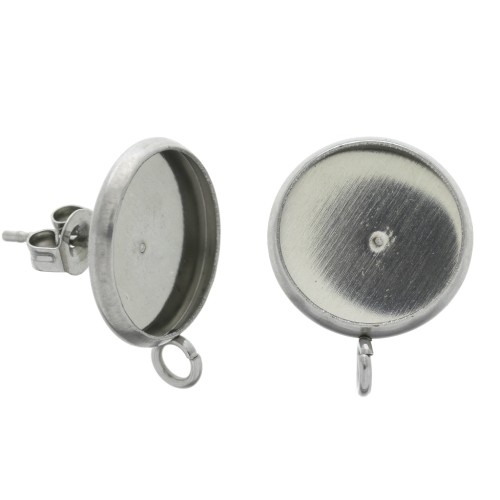 Pendientes para cabuchón fondo plano 12 mm 1 anilla Acero Inox x2