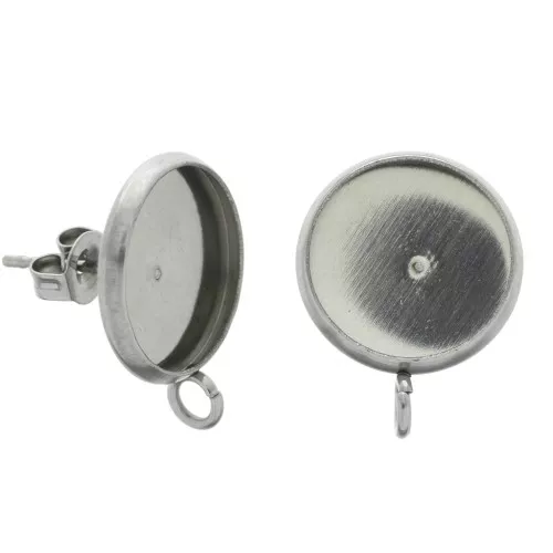 Pendientes para cabuchón fondo plano 12 mm 1 anilla Acero Inox x2