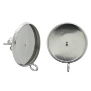 Pendientes para cabuchón fondo plano 16 mm 1 anilla Acero Inox x2