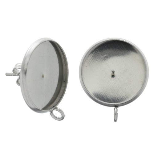 Pendientes para cabuchón fondo plano 16 mm 1 anilla Acero Inox x2