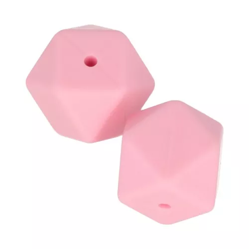 Cuentas hexagonalas de silicono 17 mm para portachupete - Rosa x2