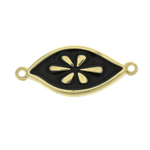 Entrepieza ojo design 2 anillas de resina epoxi 27x11 mm - Negro - Dorado con oro fino x1