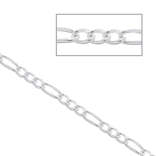 Cadena malla figaro (1x3) 1.3 mm de Plateado 925 x 50cm