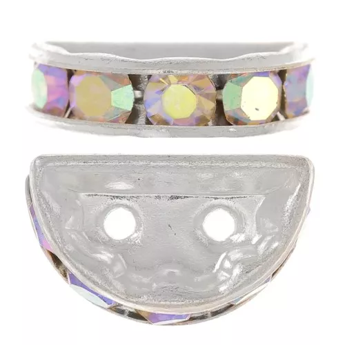 Rondel Media Luna 14x8 mm plateado Crystal AB x1