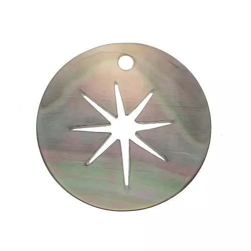 Colgante redondo de Nácar - estrella del norte calado - 19 mm - Natural x1