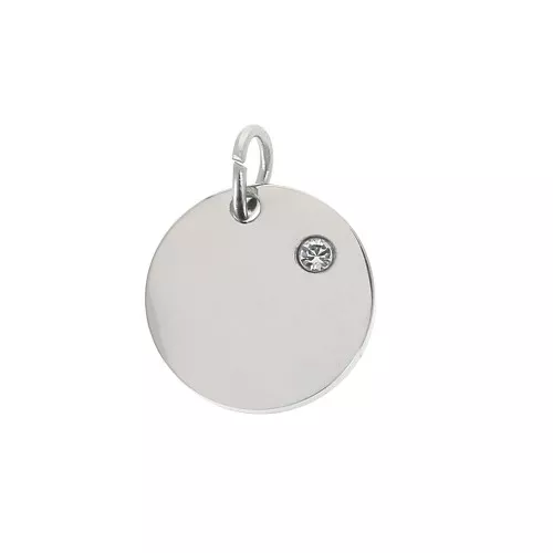 Dije redondo liso a grabar con anilla 12 mm de Acero Inox y zirconium x1