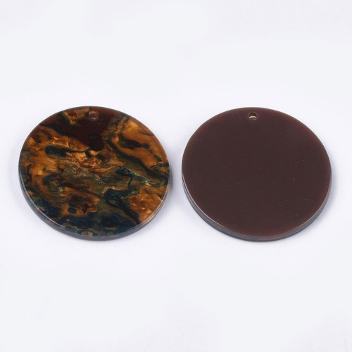 Colgante redondo de acetato de celulosa 28 mm Marmoleado Marrón - Azul x1