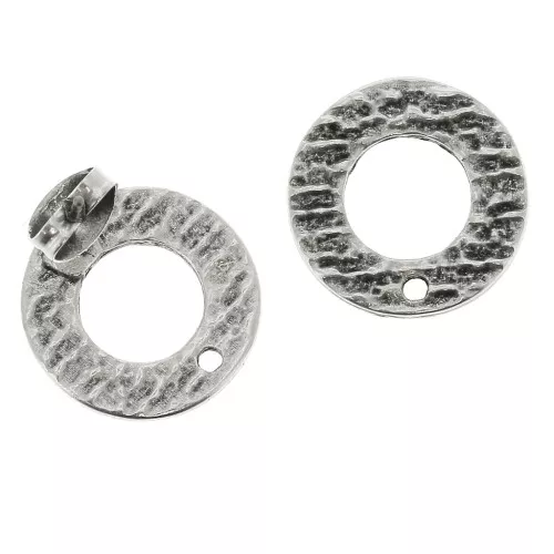 Ganchos pendientes redondos calados a decorar de zamac 16mm Plateado envejecido x2