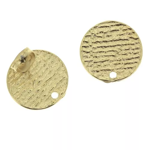 Pendientes texturados de zamac a decorar 15 mm - Dorado con oro fino x2