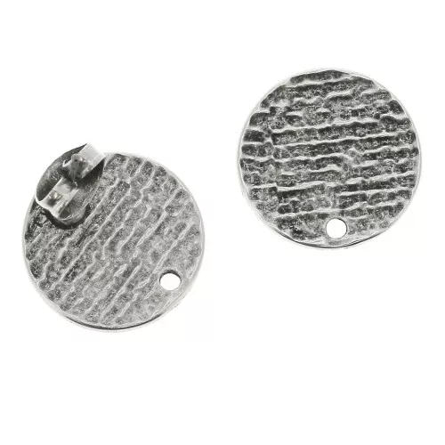 Pendientes texturados de zamac a decorar 15 mm - Plateado envejecido x2