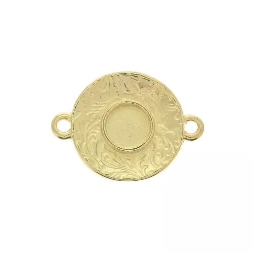 Entrepieza para cabuchón 6 6 mm redondo trabajado 2 anillas 20.5x15 mm - Dorado con oro fino x1