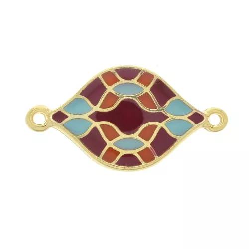 Entrepieza rombo azulejos con resina epoxi 27x15 mm - Dorado con oro fino - Granate x1