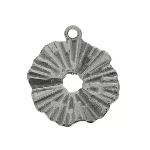 Dije redondo irregular calado efecto arrugado 17 mm de Acero Inox 304 x1