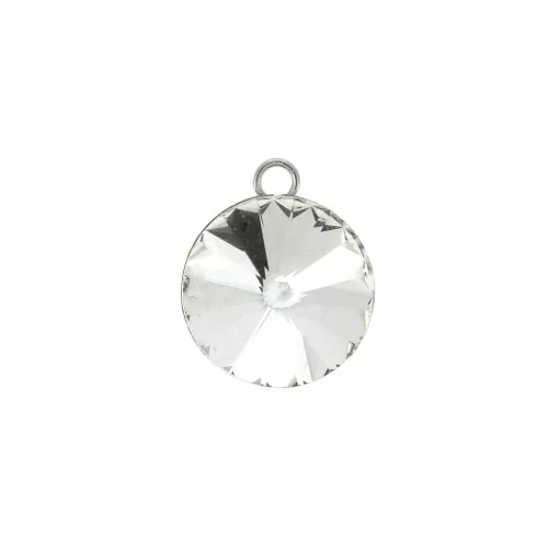 Dije redondo con cabuchón de vidrio facetado 14.5x12mm de Acero Inox - Crystal x1