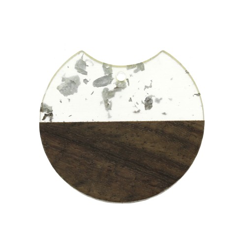 Colgante disco cortado 34x36.5 mm resina imitación de madera Plateados x1