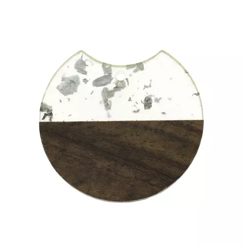 Colgante disco cortado 34x36.5 mm resina imitación de madera Plateados x1