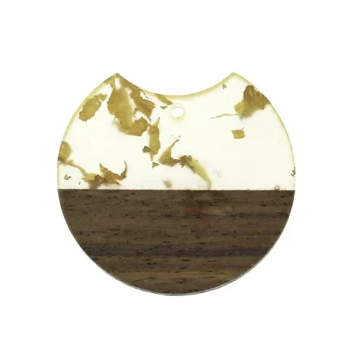Colgante disco cortado 34x36.5 mm resina imitación de madera dorados x1