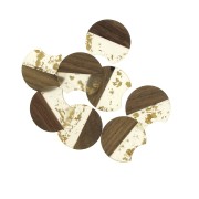 Colgante disco cortado 34x36.5 mm resina imitación de madera dorados x1