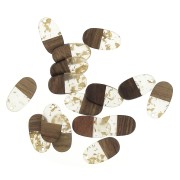 Colgante ovalado 27x15 mm de resina imitación de madera con fragmentos dorados x1