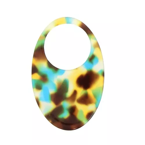 Colgante ovalado calado de acetato 48.5x32 mm - Escama de tortuga Marrón - Azul x1