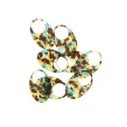 Colgante ovalado calado de acetato 48.5x32 mm - Escama de tortuga Marrón - Azul x1