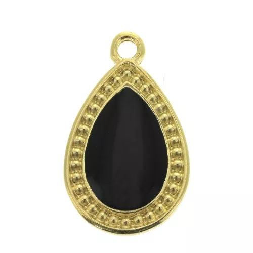 Colgante gota trabajado resina epoxi 21x12 mm Dorado con oro fino- Negro x1