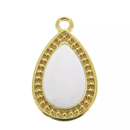 Colgante gota trabajado resina epoxi 21x12 mm Dorado con oro fino- Blanco x1