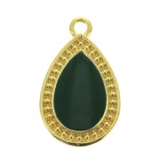 Colgante gota trabajado resina epoxi 21x12 mm Dorado con oro fino- Verde sapin x1