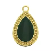Colgante gota trabajado resina epoxi 21x12 mm Dorado con oro fino- Verde sapin x1