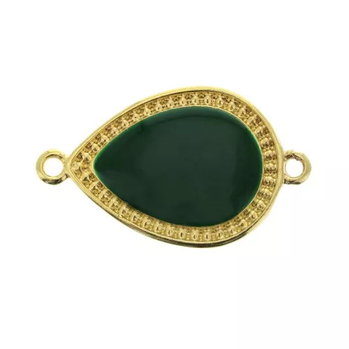 Entrepieza gota 2 anillas de resina epoxi 27x16 mm Dorado con oro fino - Verde sapin x1