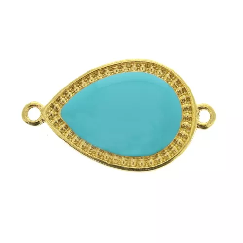 Entrepieza gota 2 anillas de resina epoxi 27x16 mm Dorado con oro fino - turquesa x1